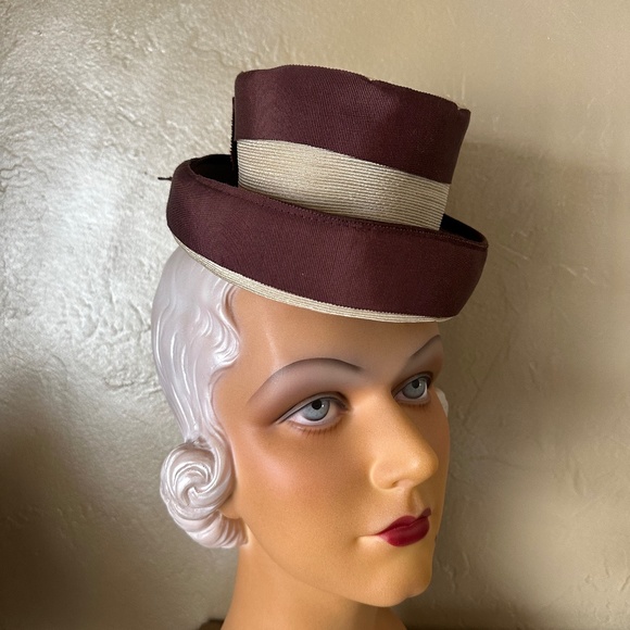 GORGEOUS TAN STRAW 1930s\' TOY TILT HAT BITH BROWN GROSGRAIN TRIM main image 13